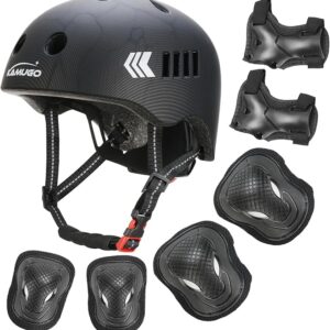 kamugo kids bike helmet set, toddler helmet for ages 2 8 boys girls with sports protective gear set knee elbow wrist pads for skateboard cycling scooter rollerblading