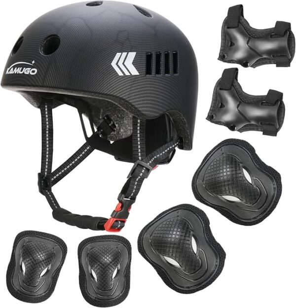 kamugo kids bike helmet set, toddler helmet for ages 2 8 boys girls with sports protective gear set knee elbow wrist pads for skateboard cycling scooter rollerblading